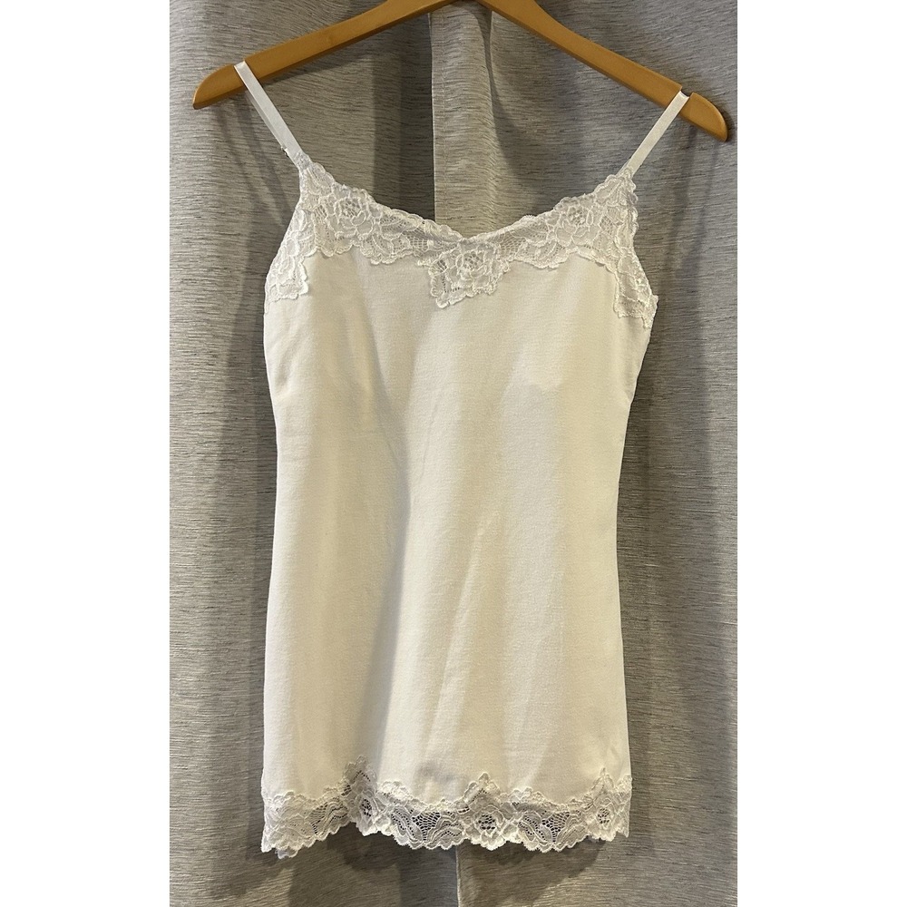 Soma Intimates women's Sz S White lace trim spaghetti strap camisole cami‎ top
